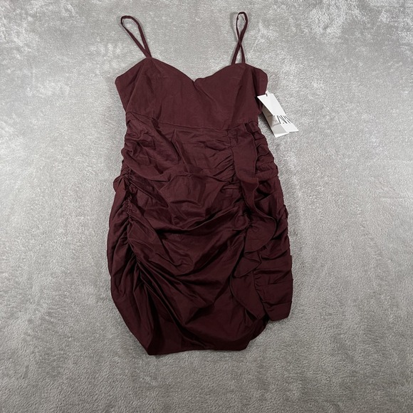 Zara Dresses & Skirts - Zara Dress Women Small Dark Brown Ruched Linen Blend Sweetheart Mini Bodycon NWT